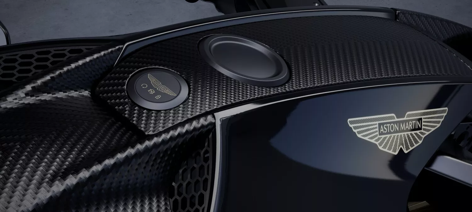 Aston Martin wing badge set into the AMB 002 carbon fibre bodywork