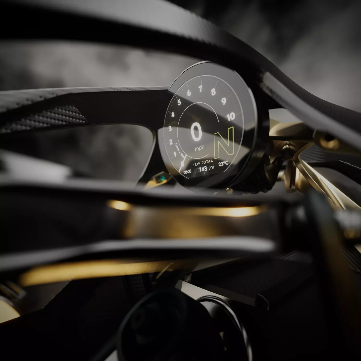 Digital instrument display of the Aston Martin AMB 002 Roadster