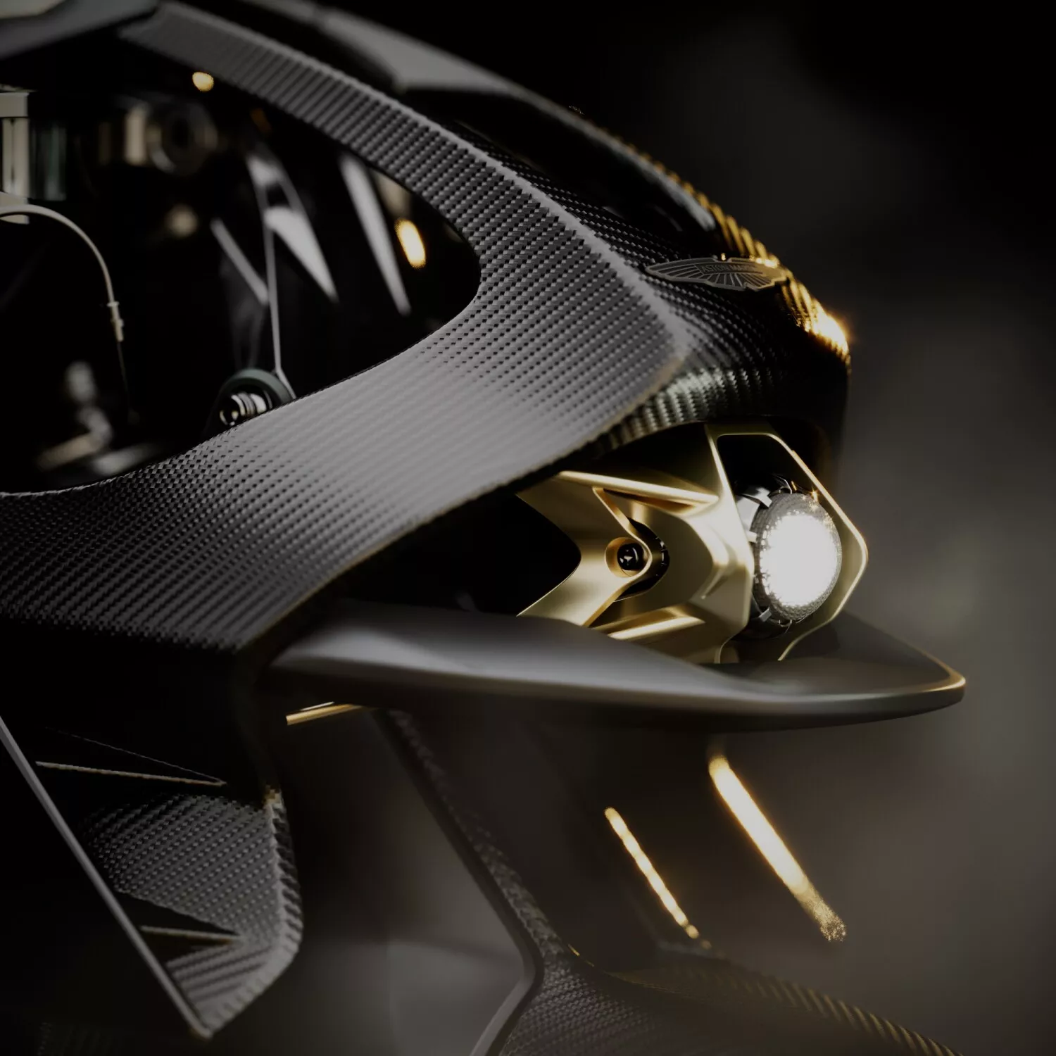 Illuminated headlight and carbon fibre front structure of the AMB 002