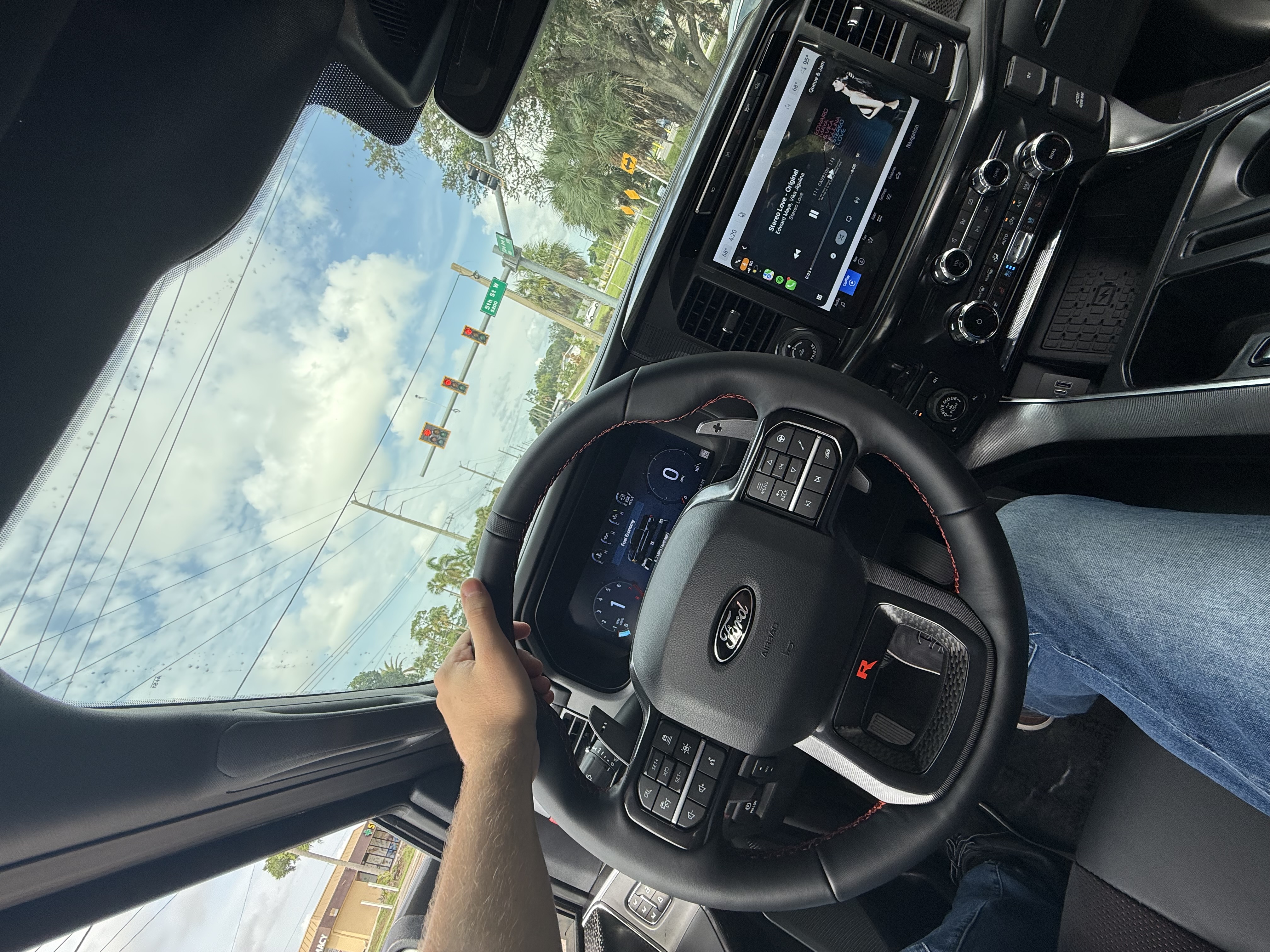 View from behind the wheel of the 2026 Ford F150 Raptor R